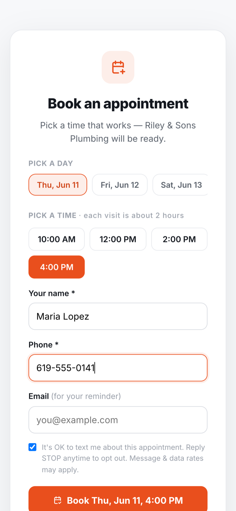 Customers booking themselves from real open slots